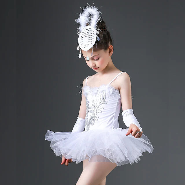 Kids' Dancewear Ballet Dress Feathers / Fur Printing Pure Color Girls'