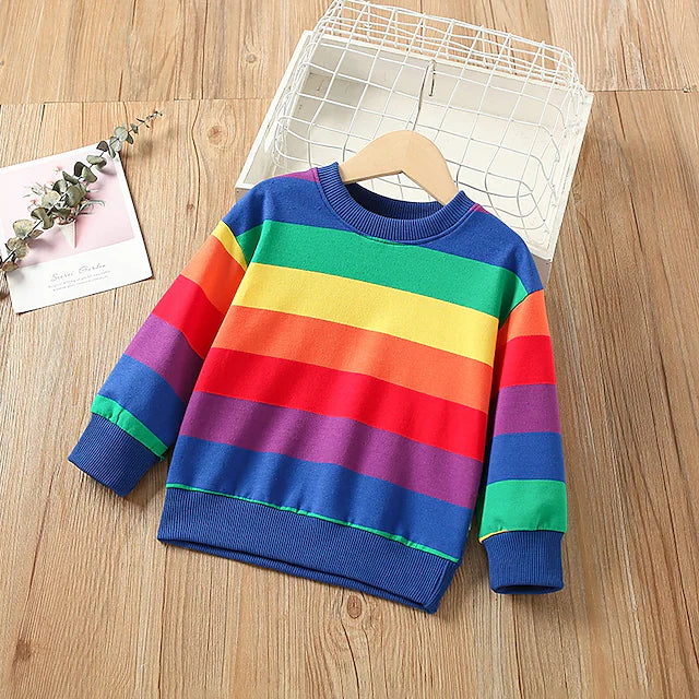 Toddler Girls' Sweatshirt Rainbow School Long Sleeve Active 3-7 Years Winter Blue Purple / Fall