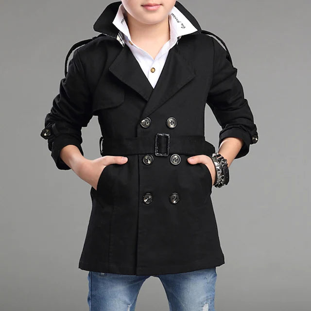 Kids Boys Trench Coat Outwear Long Sleeve Windproof Plain Winter