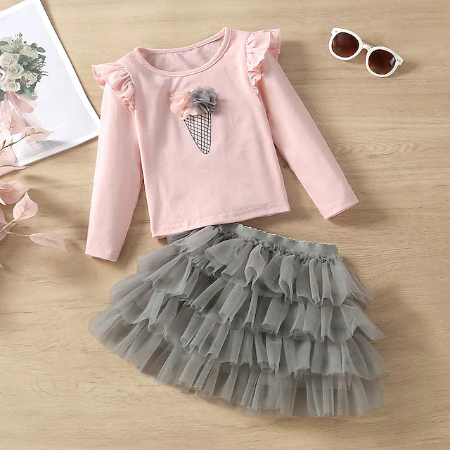 Kids Girls' Dress Suits Long Sleeve Pink Color Block Outdoor Fashion Daily 3-7 Years