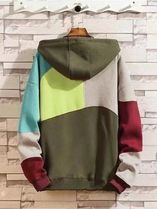 Men's Hoodie Pink Khaki Hooded Graphic Color Block Patchwork Casual