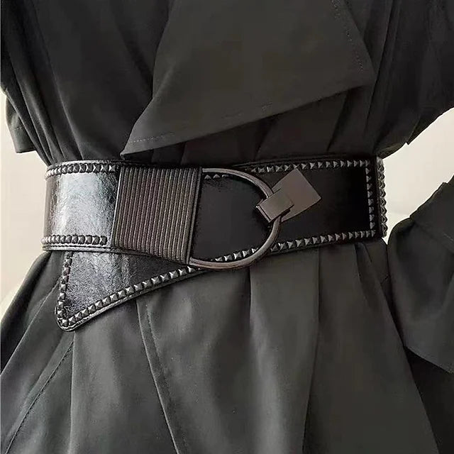 Women's Wide Belt Corset Belt PU Leather Buckle Free Rivet Decor Gothic