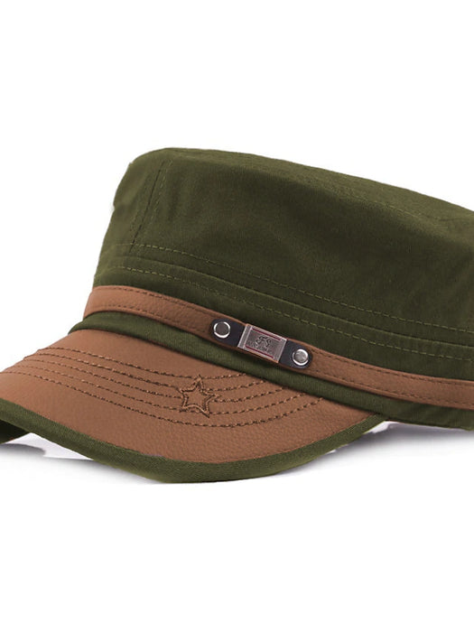 Men's Military Cap Cadet Hat Black Army Green Cotton Pure Colo