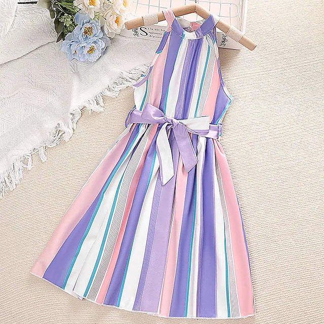 Kids Girls' Dress Stripe Casual Dress Knee-length Dress Casual Crew Neck