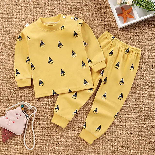 Kids Girls' 2 Pieces Sleepwear Blue Pink Yellow Letter Print Print Spring & Fall Active / Basic / Cotton