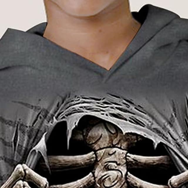 Kids Boys Halloween Hoodie Long Sleeve 3D Print Skull Pocket Gray Children Tops