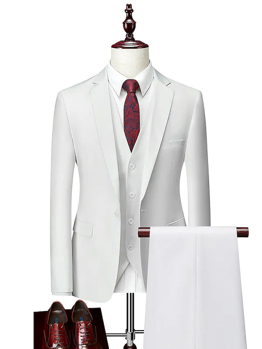Dark Grey White Black Men's Wedding Suits 3 Piece Notch