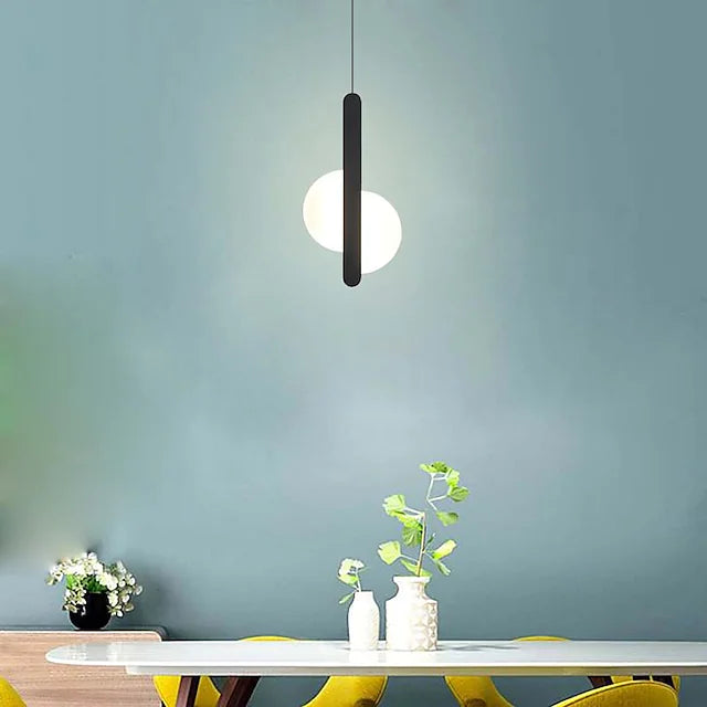 20 cm LED Pendant Light Nordic Black Hanging Light with White Lampshade