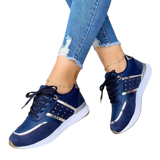 Women's Sneakers Dad Shoes Outdoor Flat Heel Round Toe Preppy PU Leather