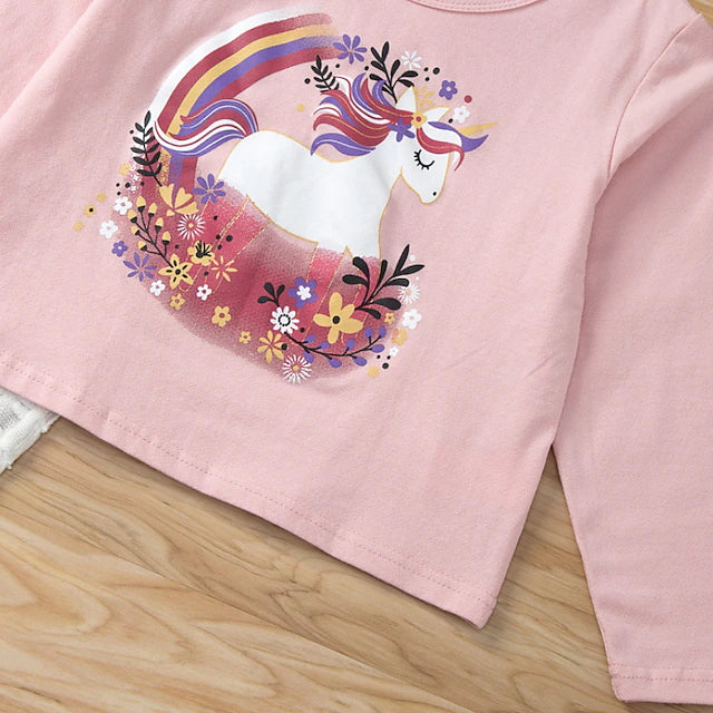 Kids Girls' Pajamas Long Sleeve Pink Unicorn Animal Fall Spring Active Indoor 4-12 Years / Cotton