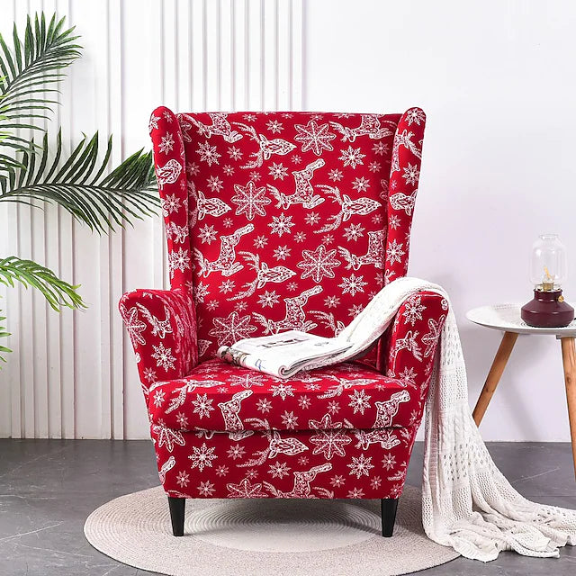 Christmas Stretch Wingback Chair Cover Wing Chair Slipcovers with Seat Cushion Cover