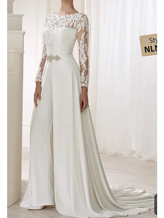 Hall Casual Wedding Dresses Floor Length Jumpsuits Long Sleeve