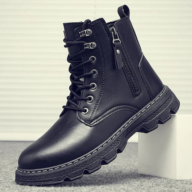 Men's Boots Combat Boots Sporty Athletic Walking Shoes PU Black Khaki Fall