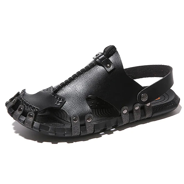 Men's Sandals Casual Beach Daily Leather Black White Spring Summer