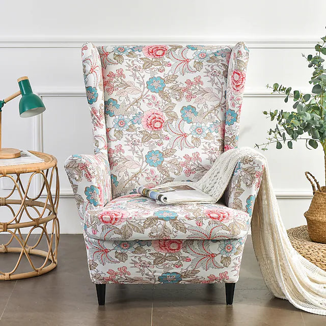 Stretch Wingback Chair Cover Flora Wing Chair Slipcovers with Seat Cushion Cover