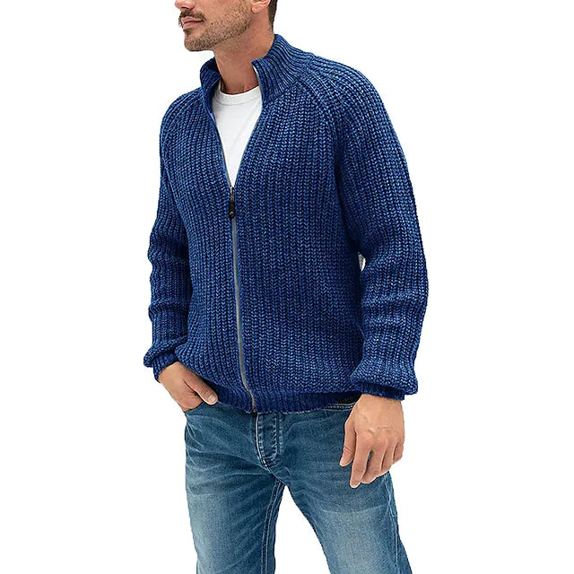 Men's Sweater Cardigan Zip Sweater Sweater Jacket Knit Knitted Stand Collar