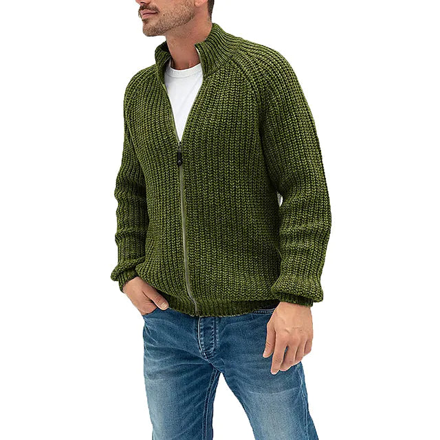 Men's Sweater Cardigan Zip Sweater Sweater Jacket Knit Knitted Stand Collar