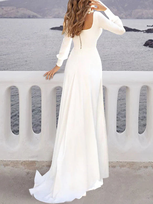 Beach Casual Open Back Wedding Dresses Sweep / Brush Train A-Line Long Sleeve