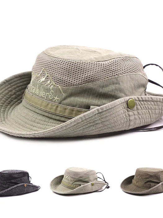 Men's Bucket Hat Sun Hat Fishing Hat Boonie hat Hiking Hat Black khaki Cotton Mesh