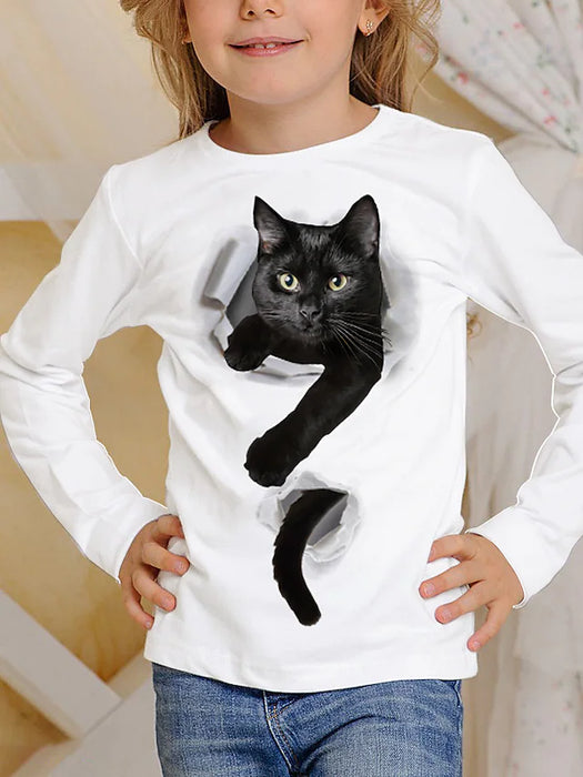 Kids 3D Print Cat T shirt Tee Long Sleeve Cat Animal Print