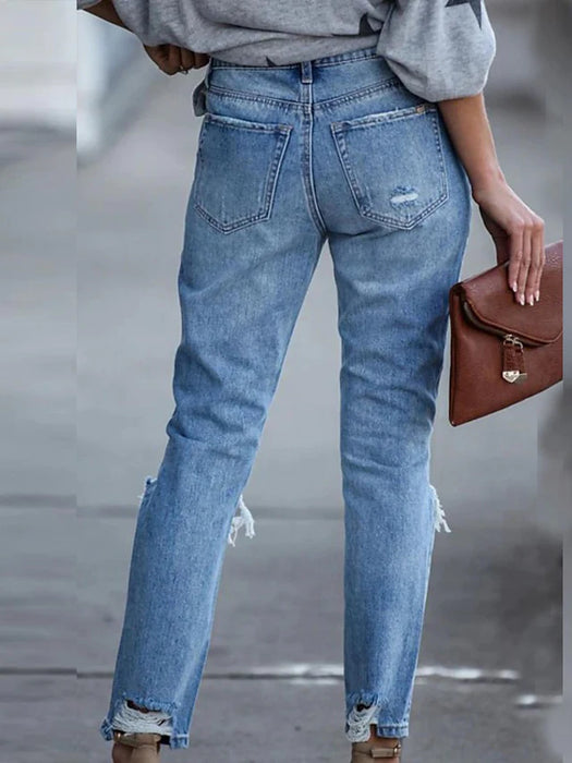 Women's Pants Trousers Jeans Distressed Jeans Denim Blue Fashion Casual
