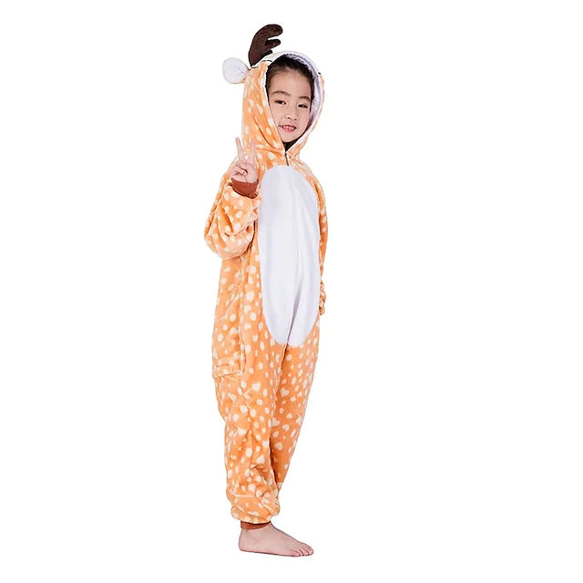 Kid's Kigurumi Pajamas Reindeer Reindeer Onesie Pajamas Flannel