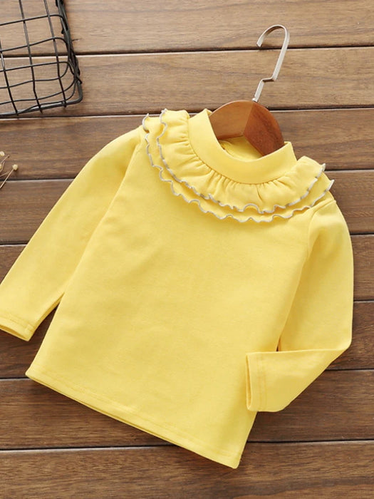 Kids Girls' T shirt Solid Color Outdoor Long Sleeve Ruffle Basic Cotton 3-8 Years