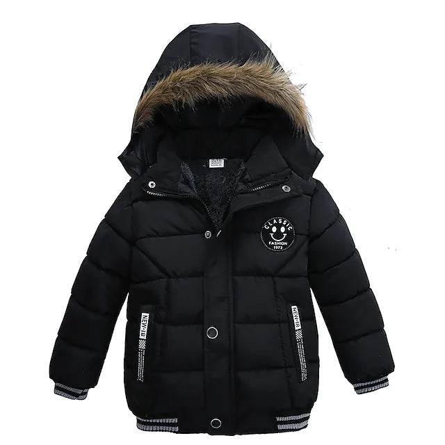 Kids Boys' Down Coat Winter Hoodie Jacket Faux Fur Trim Long Sleeve