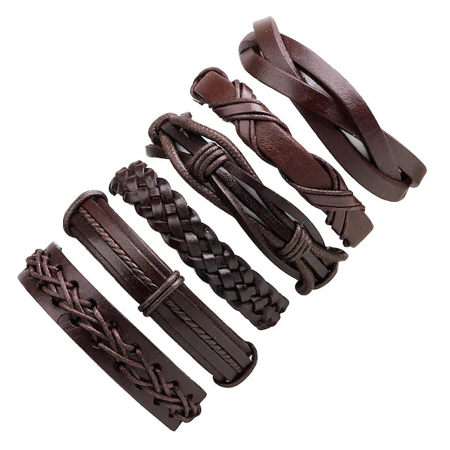 cowhide wax rope braided bracelet men six-piece leather bracelet jewelry