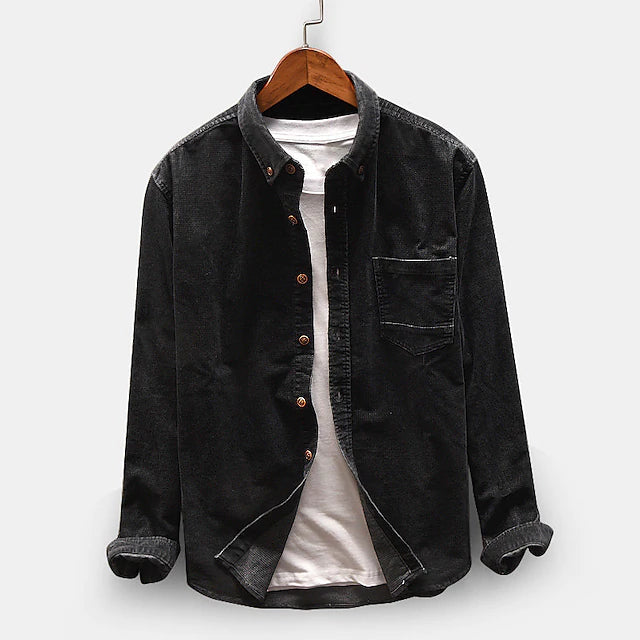 Men's Shirt Overshirt Corduroy Shirt Patch Pocket Turndown Collar