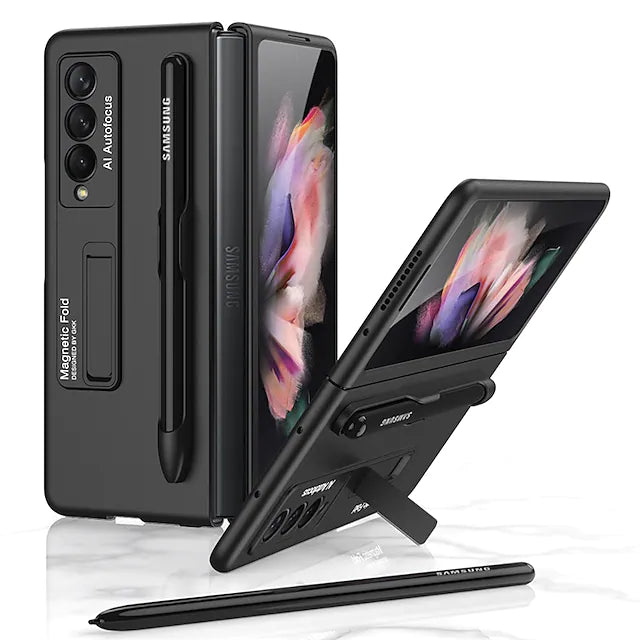 Phone Case for Samsung Galaxy Z Fold 3 Case with S-Pen Pocket Matte PC with Magnetic Kickstand