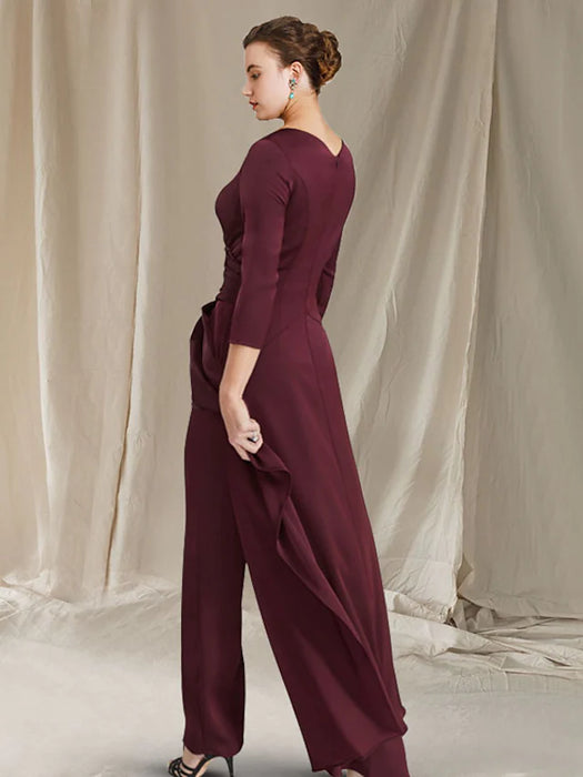 Two Piece Jumpsuit / Pantsuit Mother of the Bride Dress Elegant V Neck Floor Length