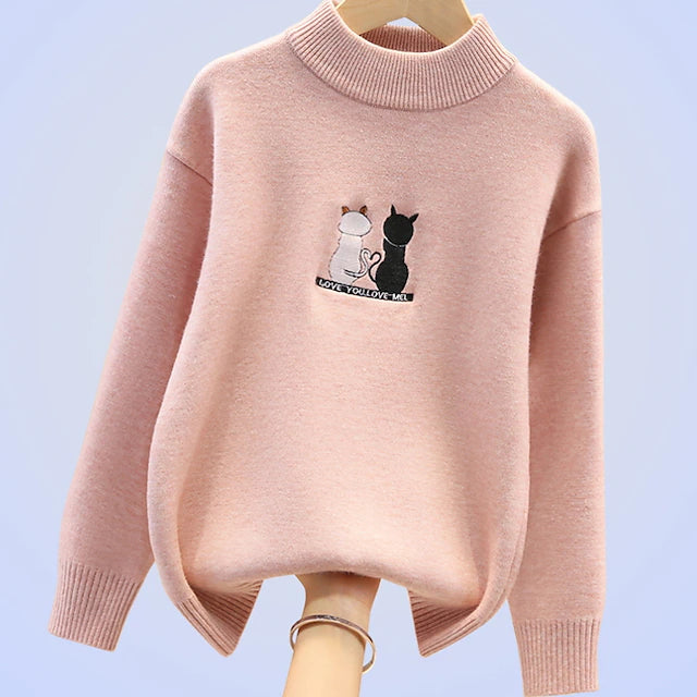 Kids Girls' Sweater Solid Color Outdoor Long Sleeve Active 4-13 Years Winter