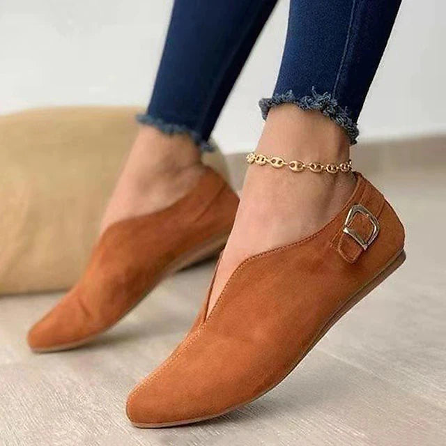 Women's Loafers Buckle Flat Heel Pointed Toe Casual Daily Suede Faux Leather Loafer