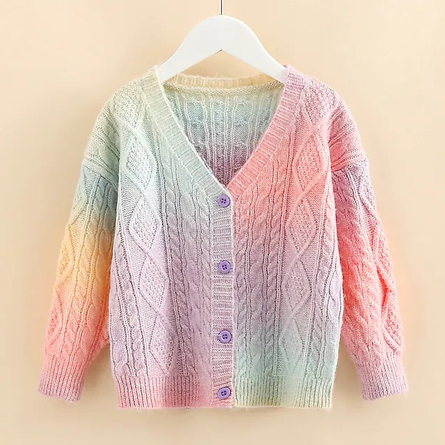Kids Girls' Cardigan Graphic School Long Sleeve Button Fashion 7-13 Years Winter Multicolor / Fall / Spring