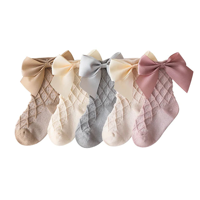 Baby Girls' One Pair Stockings White Pink Grey Solid Color Ribbon bow Spring & Fall