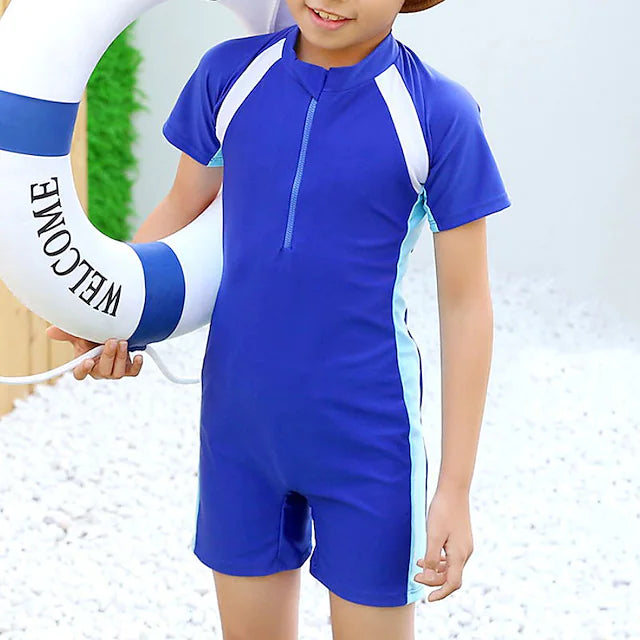 Kids Boys One Piece Swimwear Swimming Color Block Active Patchwork