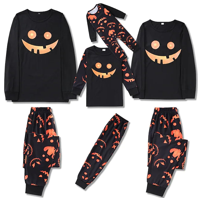 Family Look Halloween Pajamas Cartoon Halloween pattern Daily Black Long Sleeve Daily Matching Outfits