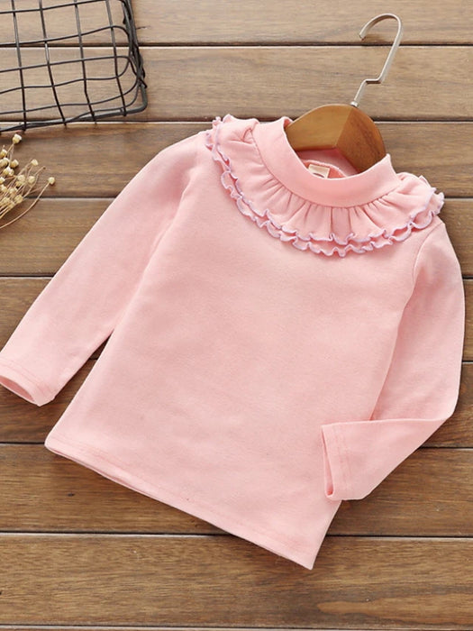 Kids Girls' T shirt Solid Color Outdoor Long Sleeve Ruffle Basic Cotton 3-8 Years