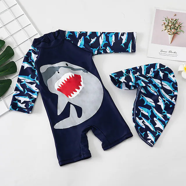 Toddler Boys Two Piece Swimwear Outdoor Animal Active Bathing Suits 1-5 Years Summer Navy Blue