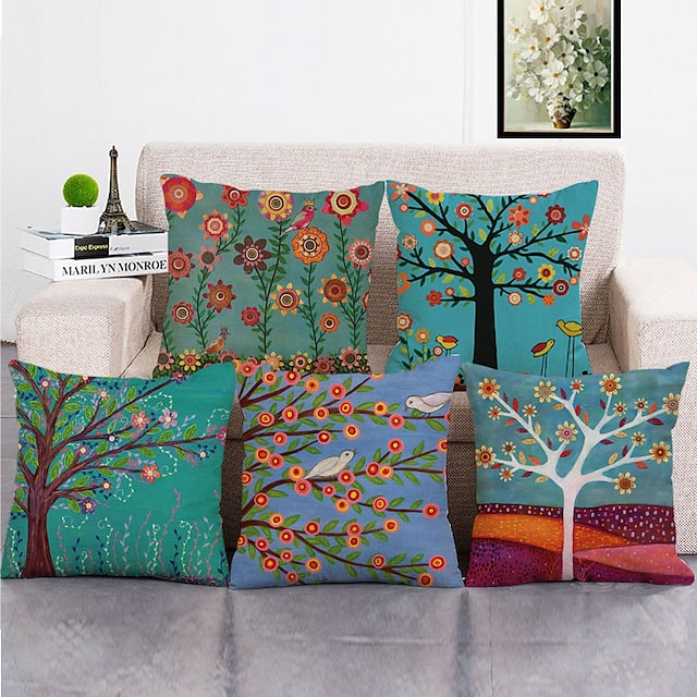 Set of 5 Throw Pillow Case Pastrol Oil Painting Style Cushion Cover