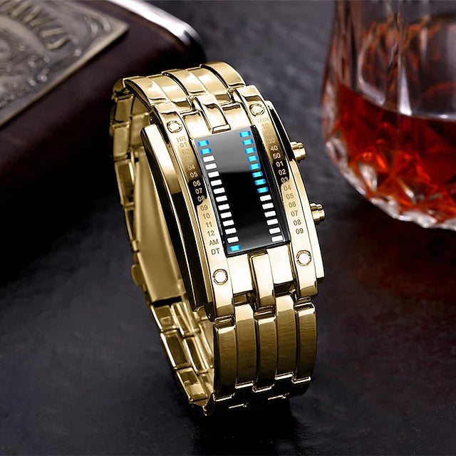 Luxury Stainless Steel Strap Digital Watch for Men LED Light Stainless Steel Sports