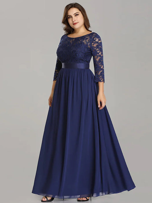 A-Line Mother of the Bride Dress Plus Size Jewel Neck Floor Length