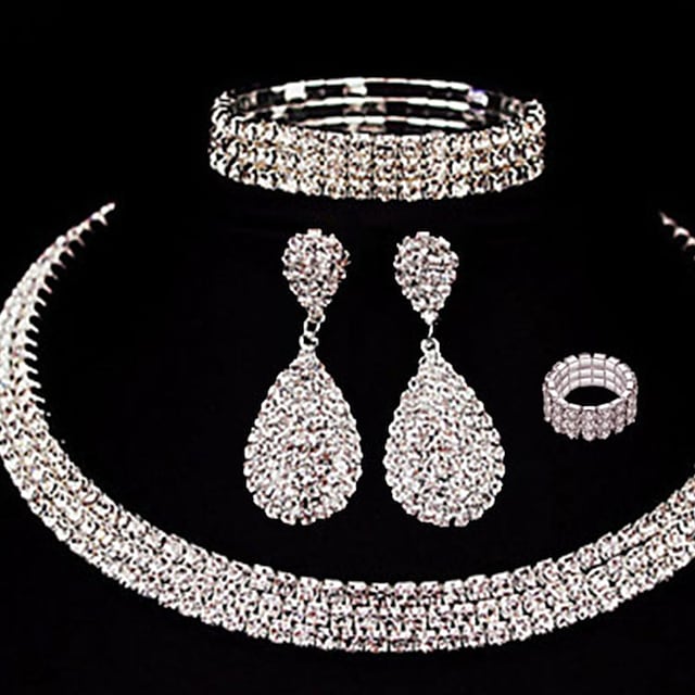 Bridal Jewelry Sets Four-piece Suit Chrome Rings 1 Necklace 1 Bracelet Earrings