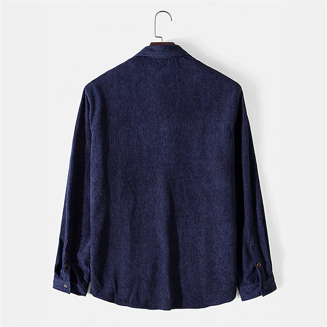 Men's Shirt Overshirt Shirt Jacket Color Block Turndown Navy Blue Long Sleeve