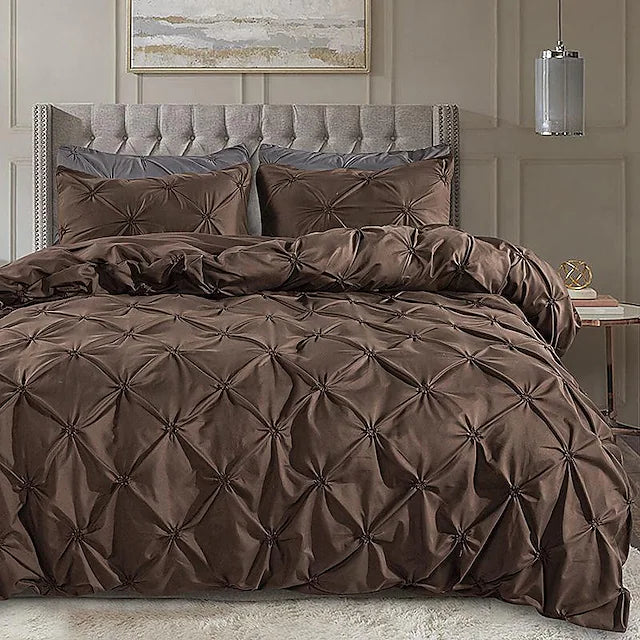 3 Piece Luxurious Pinch Pleated Duvet Cover with Zipper & Corner Ties Microfiber