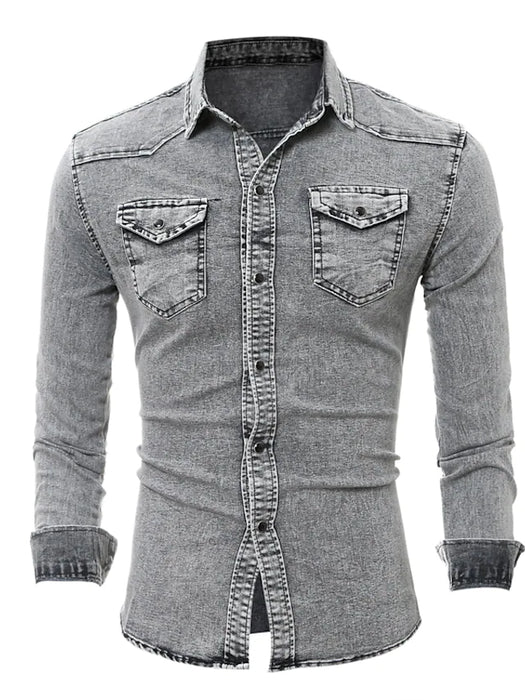 Men's Jeans Shirt Button Up Shirt Denim Shirt Casual Shirt Chambray Shirt Plain Lapel