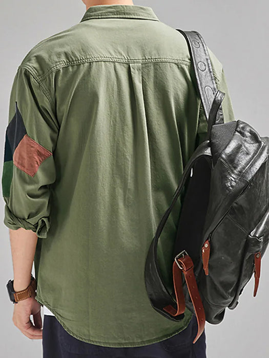 Men's Shirt Cargo Shirt khaki Army Green Long Sleeve Color Block