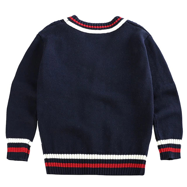 Kids Boys Cardigan Solid Color School Long Sleeve Active Cotton 3-13 Years