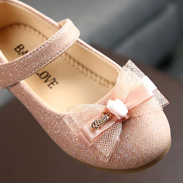 girl's glitter bowknot ballet flats mary jane dress shoes gold